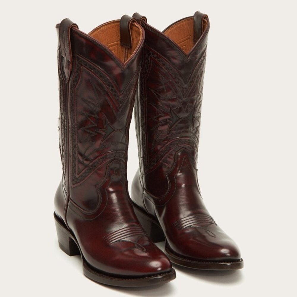 Frye Rosaline Braid Tall Black Cherry Leather Cowboy Boot